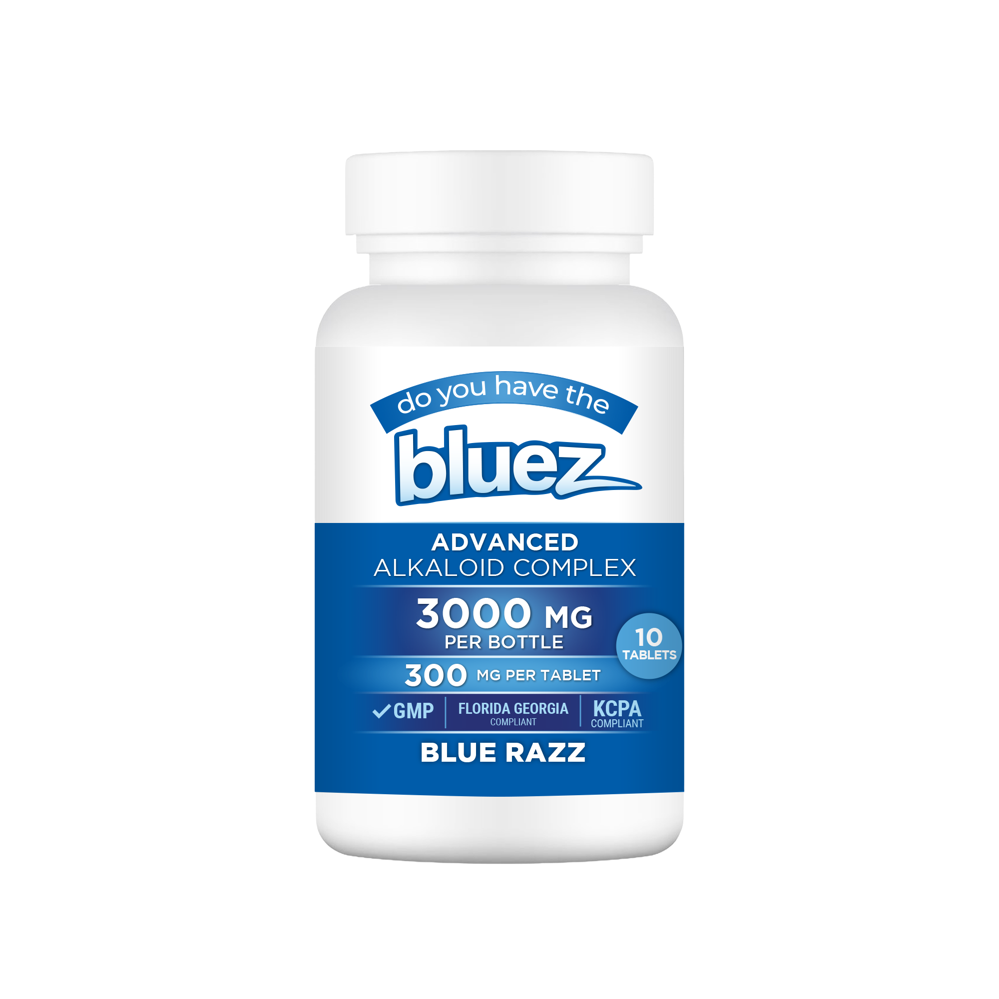 Bluez Blue Razz 300mg Alkaloid Complex 10-count bottle