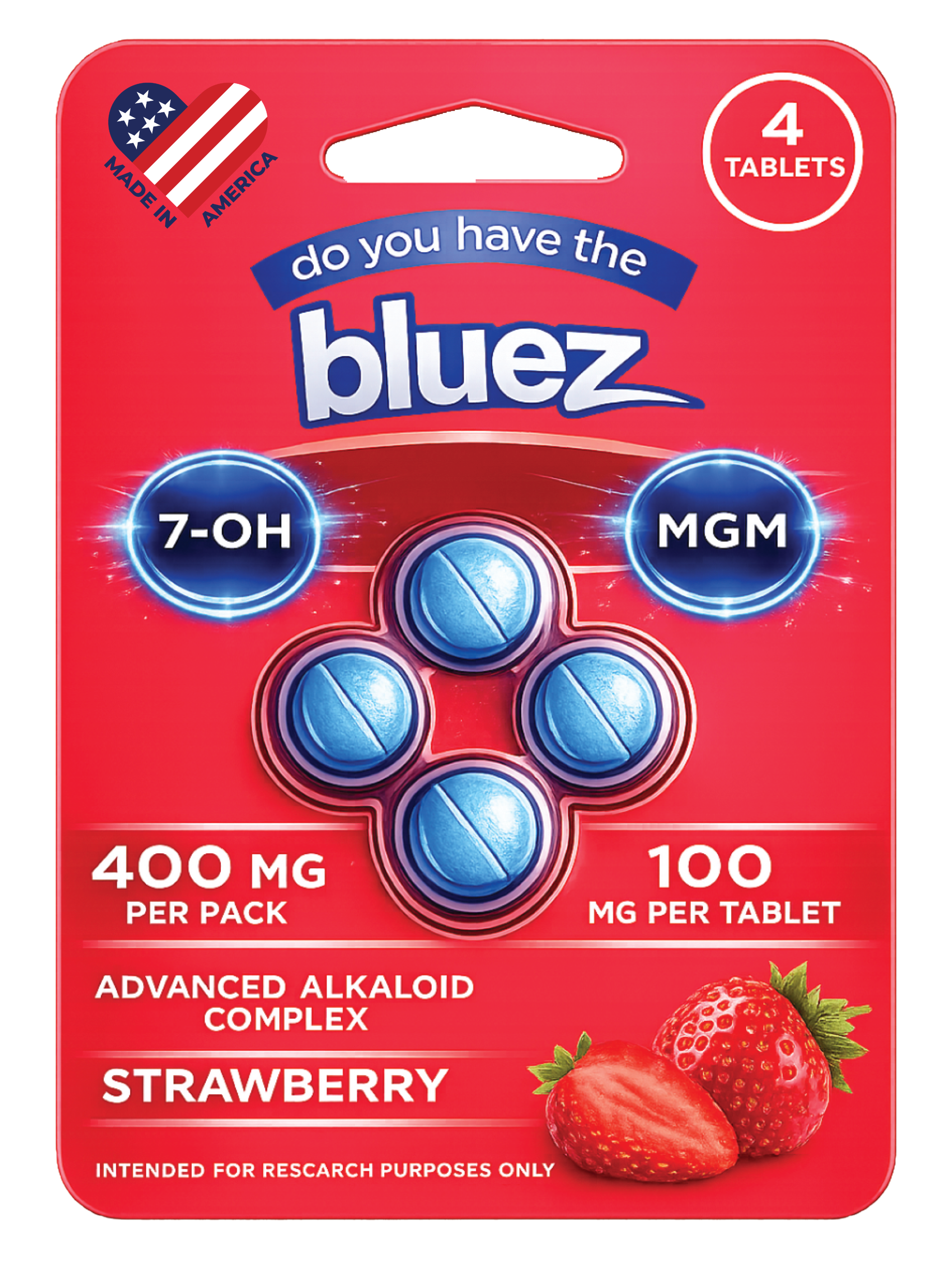 Bluez Strawberry Advanced Alkaloid Complex 4-count blister pack